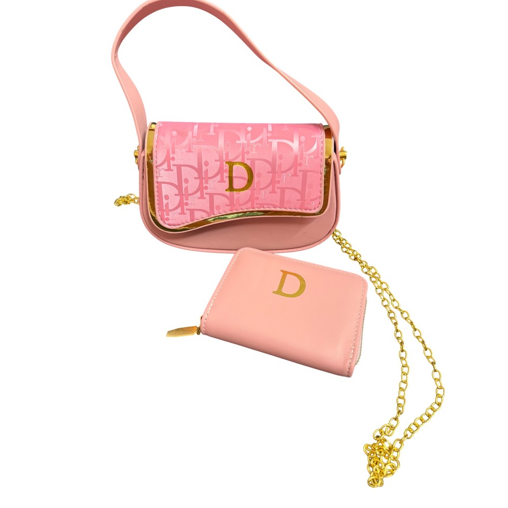 Pink Monogram D Saddle Bag and Accordion Wallet Set Gold Hardware Mini Crossbody